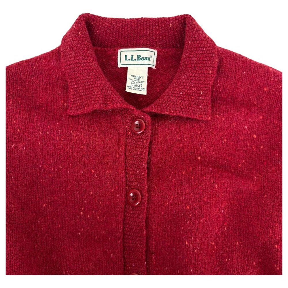 L.L. Bean Cardigan Womens Size Medium Lambswool Blend Red Button-Up Sweater Vint - Picture 7 of 8